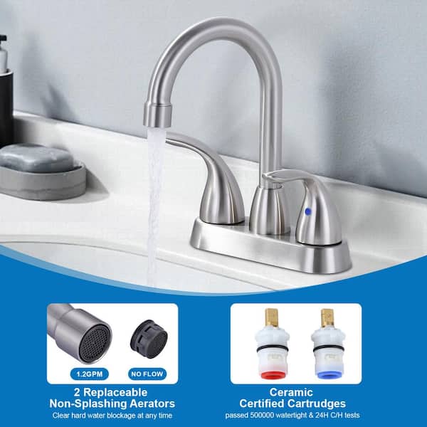 Double Handle 4 in. Centerset High Arc Bathroom Faucet with Pop-Up Drain Kit in Brushed Nickel