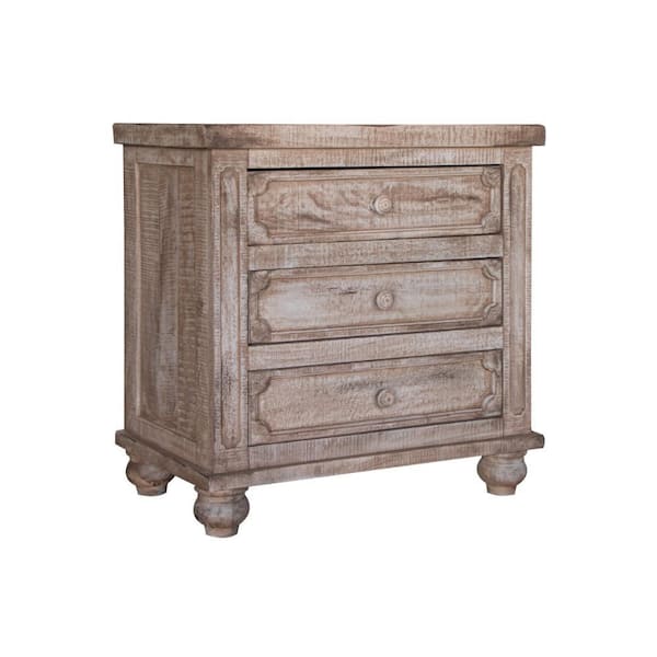 Benjara 30 in. Brown 3-Drawers Wooden Nightstand