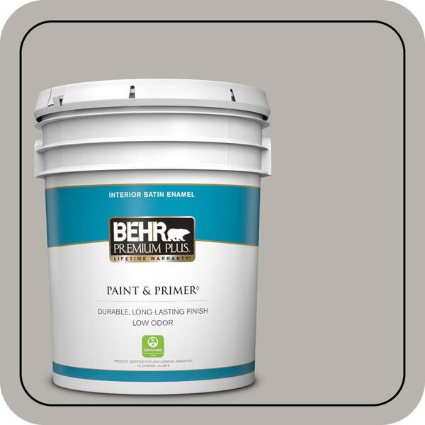 BEHR PREMIUM PLUS 5 gal. #PPU24-11 Greige Satin Enamel Low Odor Interior Paint & Primer