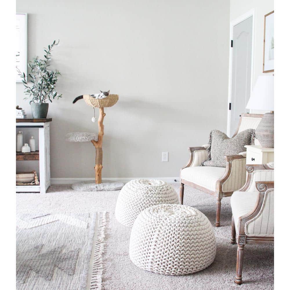 Modern Gray Sisal and Wood Cat Tree Tower
