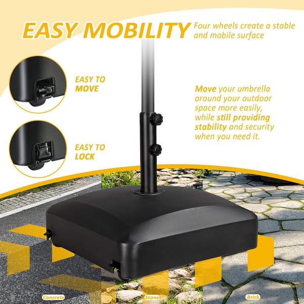 77 lbs. Fillable Capacity HDPE Plastic Mobile Patio Umbrella Base in Black