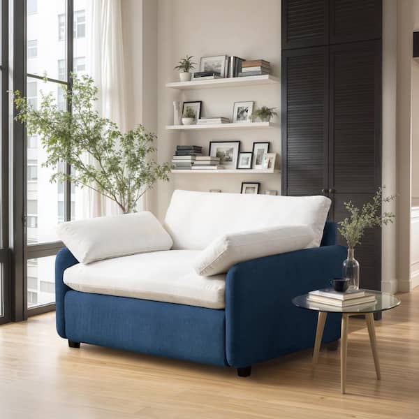 Noble House Fern Blue Oversized Chenille Accent Armchair with Pillows