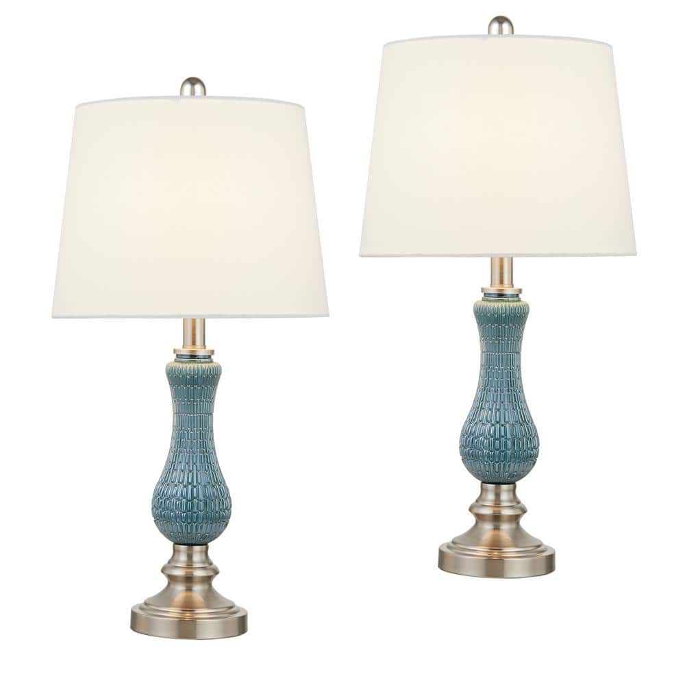 Maxax Odile 23 in. Light Blue Table Lamp Set with White Linen Shade ...