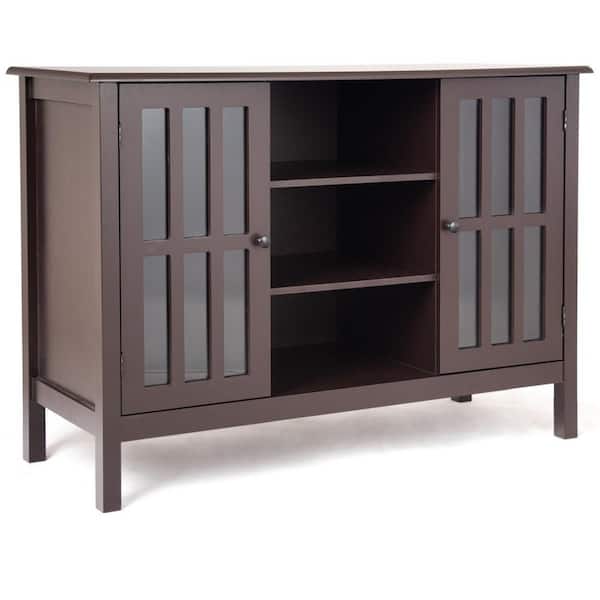 FORCLOVER 43 in. Brown TV Stand Fits TV's up to 50 in. with 2-Glass Cabinets and Cable Hole