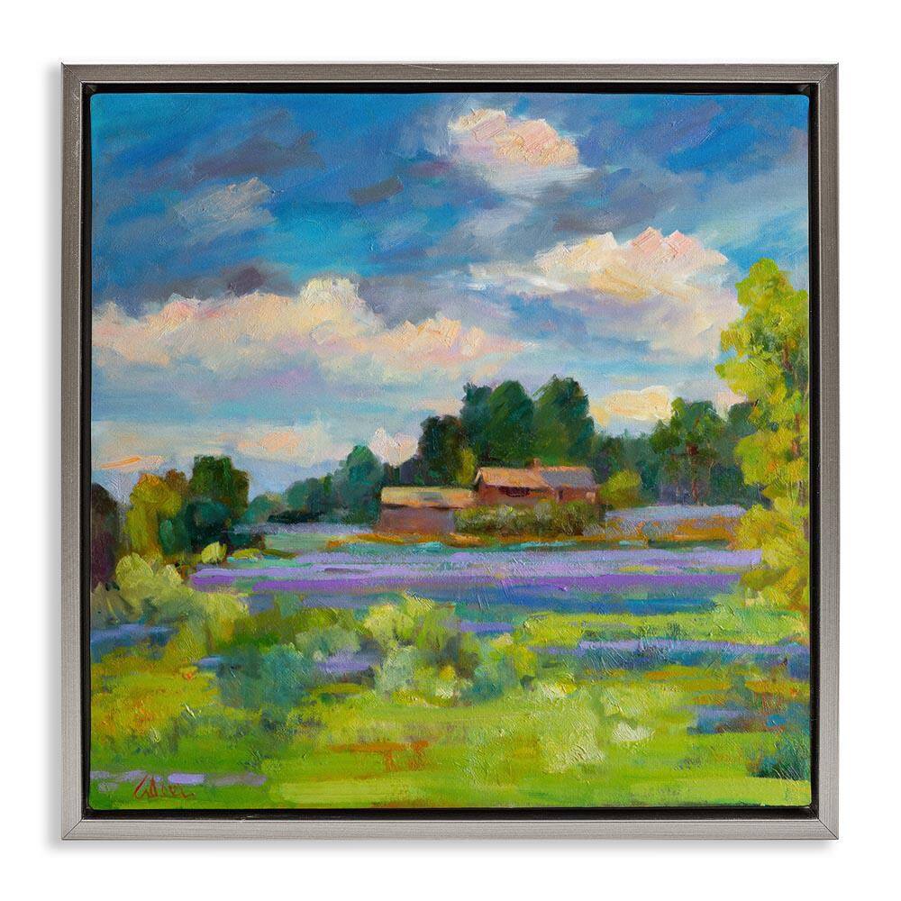 Lavender Countryside Landscape by Alexi Fine Gray Floater Frame Nature Graphic Art Print 18 in. x 18 in.