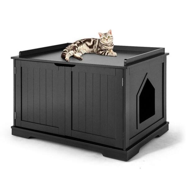FORCLOVER 29.5 in. W x 21 in. D x 20.5 in. H Wooden Cat Litter Box with 2 Doors in Black