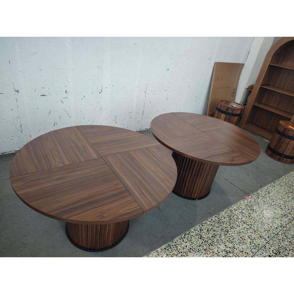 Halseey 47 in. Round Walnut Wood Computer Desk Conference Table with Sturdy Metal Base for 4-6 People Conference Room