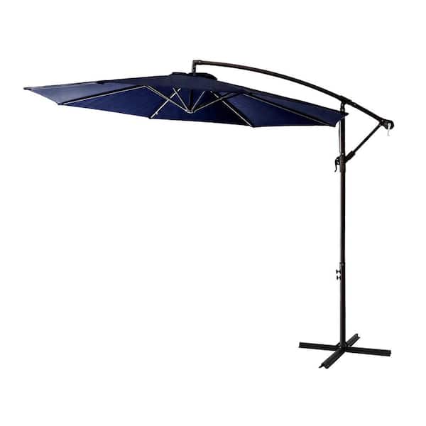 FLAME&SHADE 10 ft. Steel Cantilever Offset Patio Umbrella for Outdoor with Cross Base in Navy Blue Solution Dyed Polyester