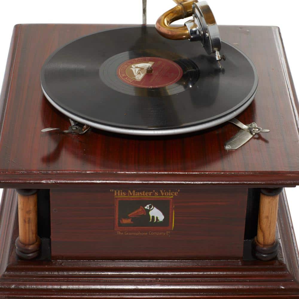 Vintage Elegance Copper Finish Wood & Metal Gramophone Sculpture
