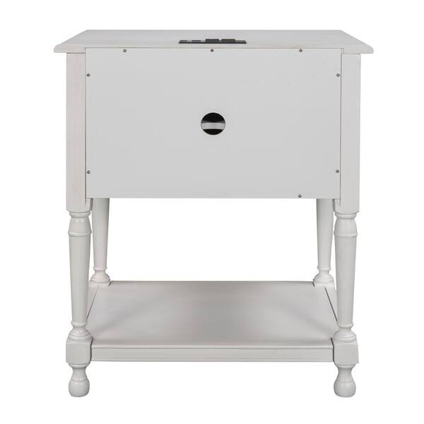 ANBAZAR Modern White Nightstand Side Table with USB Ports and