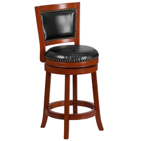Flash Furniture 26.5 in. Black and Light Cherry Swivel Cushioned Bar Stool