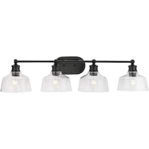 Singleton 36 in. 4-Light Matte Black Vanity Light with Clear Glass Shades