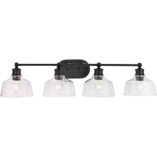 Progress Lighting Singleton 36 in. 4 Light Matte Black Vanity Light with Clear Glass Shades P300398 31M