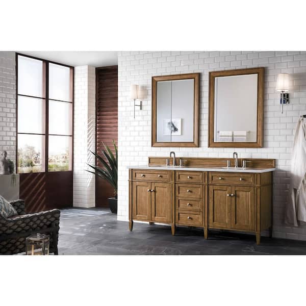 James Martin Vanities Brittany 72.0 in. W x 23 in. D x 34 in. H Bathroom Vanity in Saddle Brown with Arctic Fall Solid Surface Top