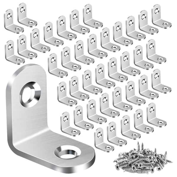 0.79 x 0.79 Inch Stainless Steel L Bracket Corner Brace for Shelves and Wood Furniture with 80 Screws 40PCS Pack
