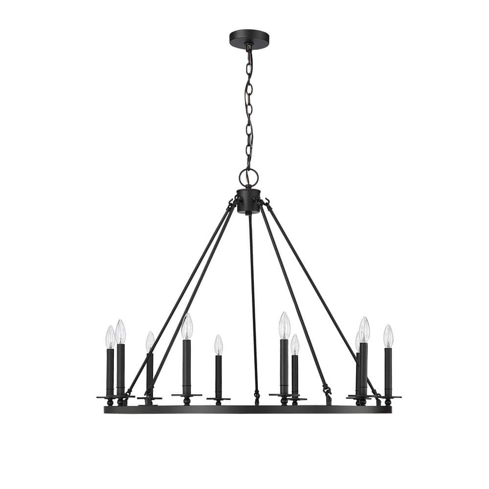 Matte Black 36" 10-Light Taper Candle Chandelier