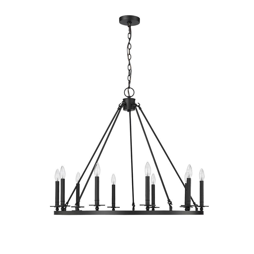 Matte Black 36" 10-Light Taper Candle Chandelier