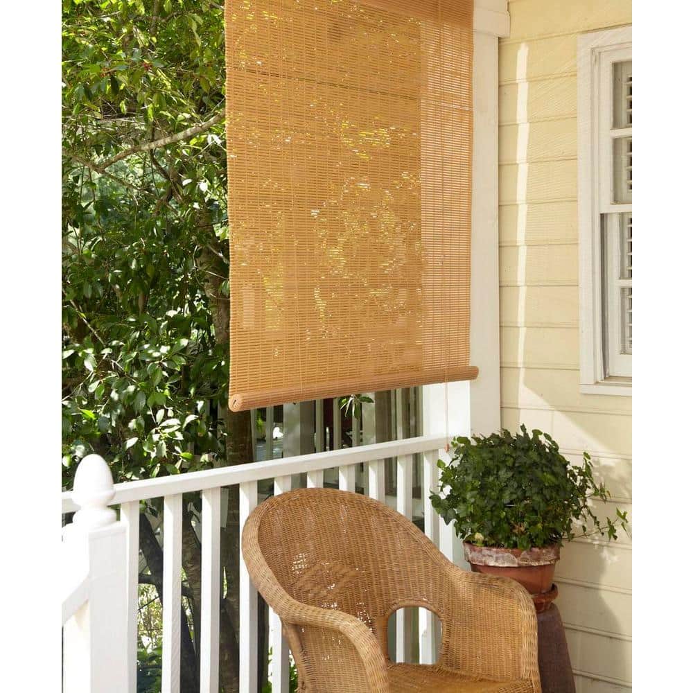 COARBOR Outdoor Roll up Shades Blinds for Pergola Porch Balcony Deck Roller Shade Screen 4'W x 6'L Hollow Out Beige 