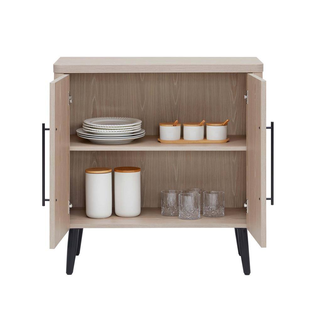 Whitewashed Oak Mid-Century Modern Office Cabinet with Adjustable Shelving