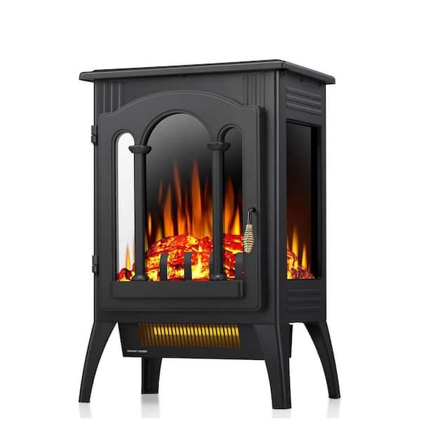 16 in. Freestanding Electric Fireplace Stove Heater With Overheat Protection in Black