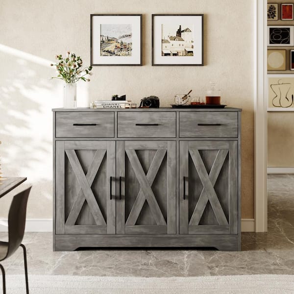 Uixe 42.6 in. Wash Gray Rectangular Media Console TV Stand Entertainment Center Fits TV's up to 48 in.