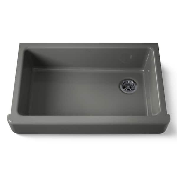 KOHLER Whitehaven Farmhouse Apron-Front Cast Iron 36 in. Single Basin Kitchen Sink in Thunder Grey