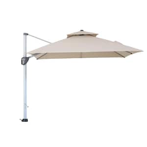 10 ft. Outdoor Beige Patio Cantilever Square Umbrella with Protective Cover 360° Rotating Foot Pedal