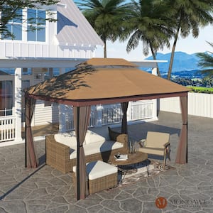 10 ft. x 13 ft. Outdoor Steel Frame Patio Gazebo Pavilion Canopy Tent Shelter with Double Straight top, Mosquito Netting