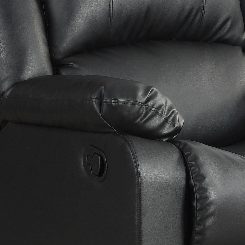 Pittsburg Black Faux Leather Manual Recliner with Wood Frame