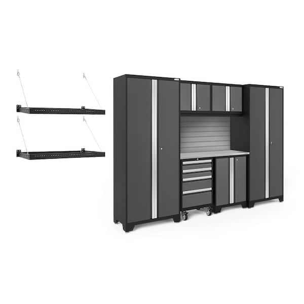 NewAge Products Bold Series 108 in. W x 76.75 in. H x 18 in. D 24-Gauge Steel Garage Cabinet Set in Gray (7-Piece)