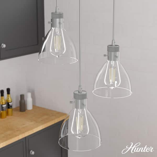 Hunter Van Nuys 3 Light Brushed Nickel Waterfall Chandelier with Clear Glass Shades Dining Room Light