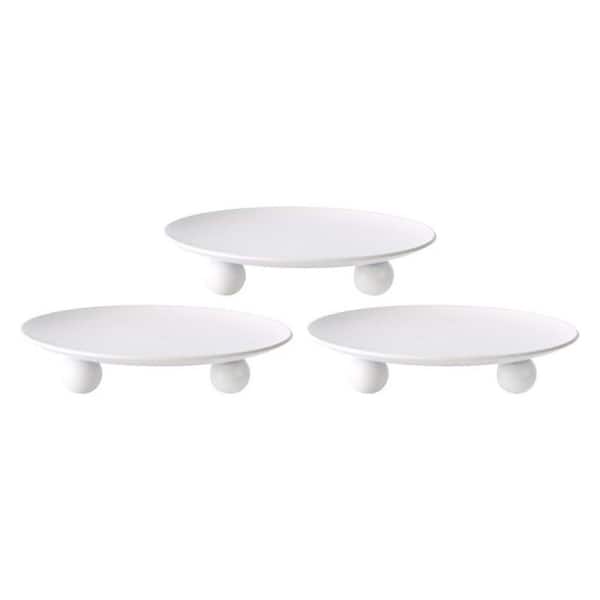 Afoxsos White Iron Plate Candle Holder, Decorative Iron Pillar Candle Holder, Candle Stand Set of 3