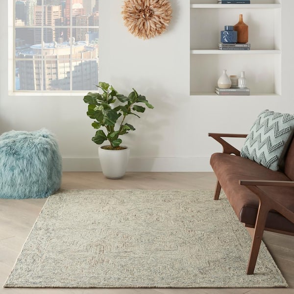 Interlock Blue/Ivory 4 ft. x 6 ft. Contemporary Area Rug