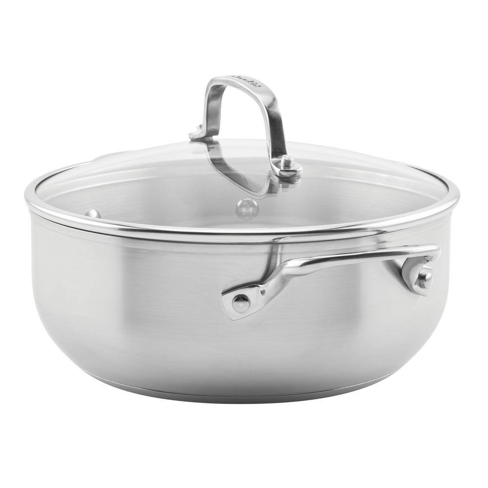 Casserole with Lid, 4-Quart, Brushed Stainless Steel - thumbnail 3