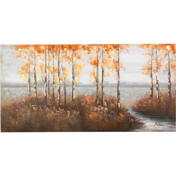 Unbranded 28 in. x 55 in. "Trees Along The River" Hand Painted Canvas Wall Art