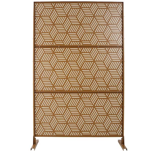 Tidoin 6.3 ft. x 4 ft. Brown Steel Freestanding Flat Flat Top Decorative Privacy Screen Metal Fence Panel