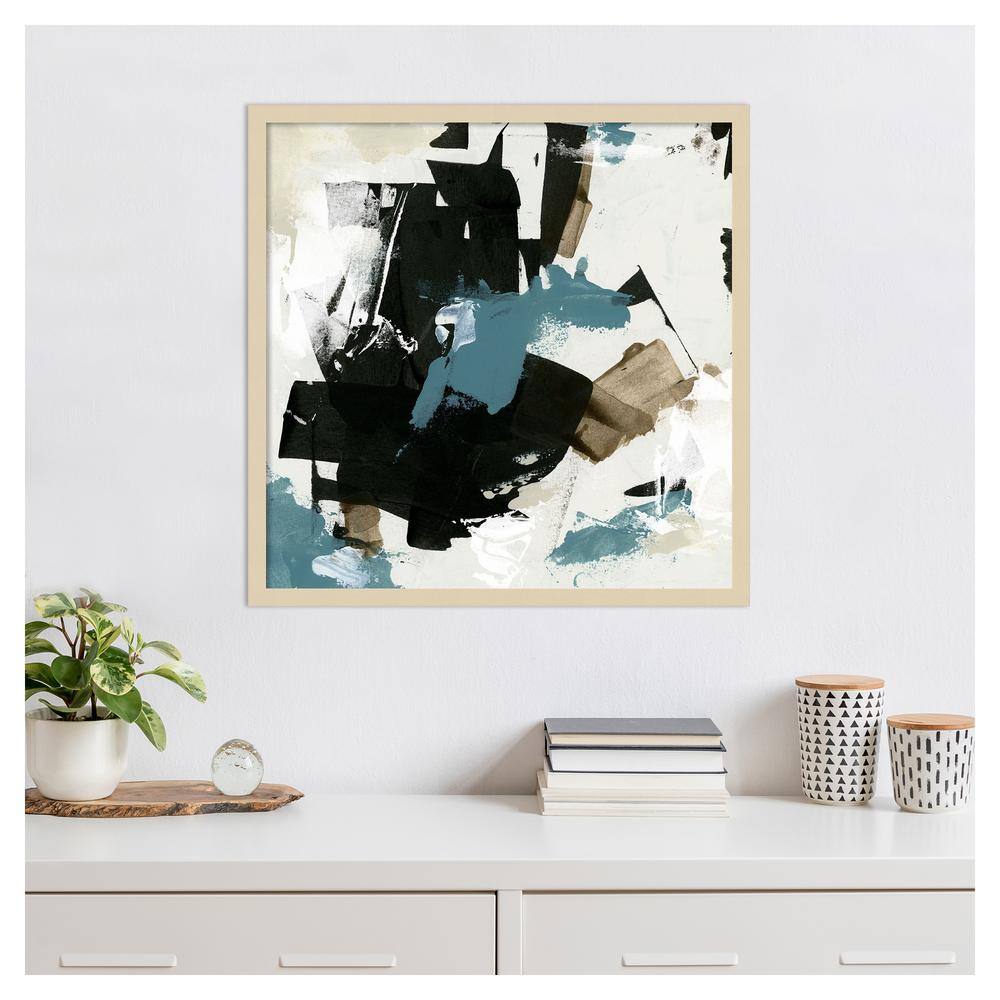 Scraped Teal I 25"x25" Abstract Graphic Art in Natural Wood Frame