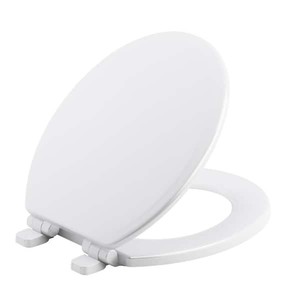 KOHLER Ridgewood Round Quiet-Close Closed Front Toilet Seat in White K ...