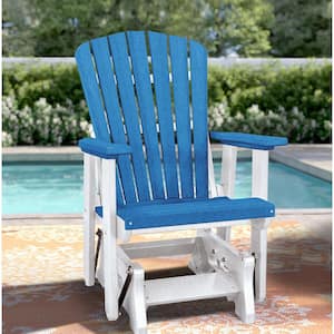 All Poly 27 in. 1-Person White Frame Poly Resin Outdoor Fan Back Glider with Blue Seat