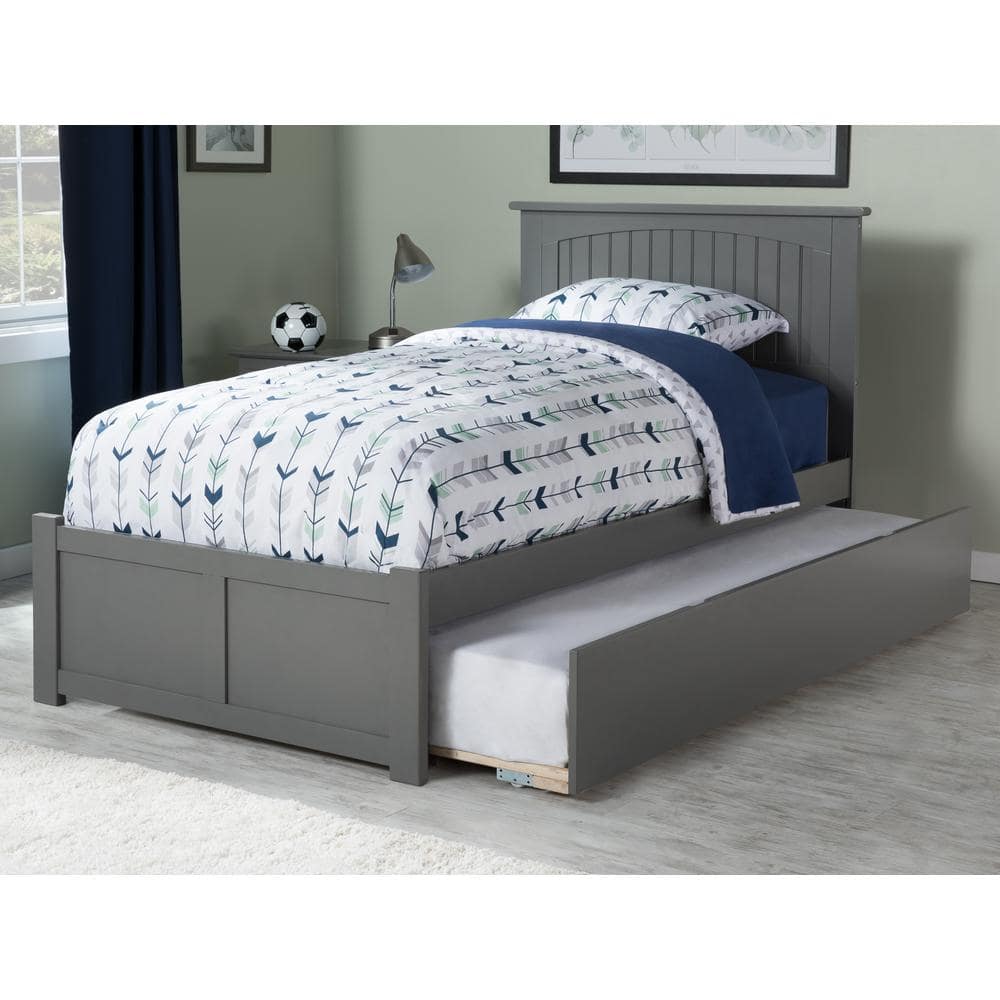Nantucket Gray Twin Wood Platform Bed with Trundle