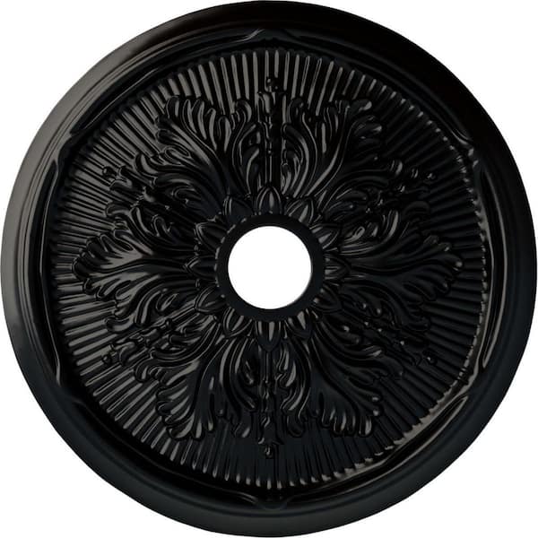 Ekena Millwork 1-7/8" x 23-3/4" x 23-3/4" Polyurethane Luton Leaf Ceiling Medallion, Hand-Painted Jet Black