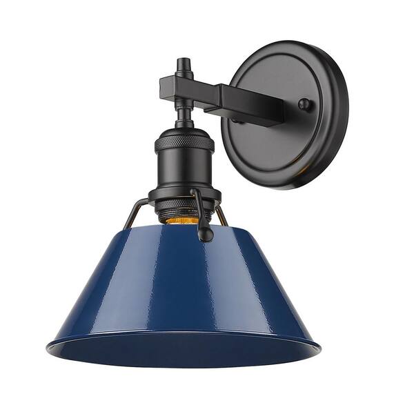 Golden Lighting - Orwell 4.875 in. 1-Light Black Vanity Light with Matte Navy Shade