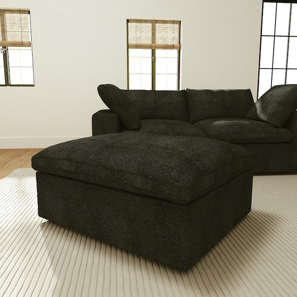 Magic Home 39 in. Black Barong Linen Flannel Fabric Upholstered Square Armless Comfy Sofa Coffee Table Ottoman for Apartment
