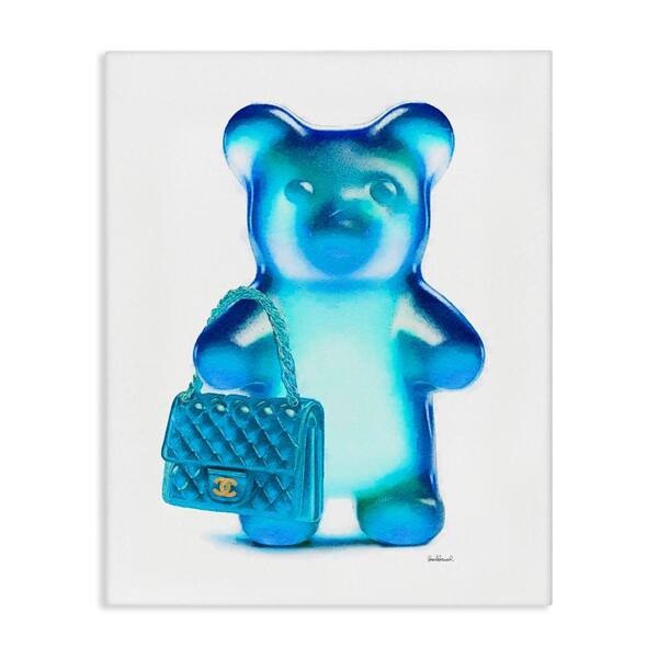 Stupell Industries Blue Trendy Bear & Bag by Amanda Greenwood Unframed Abstract Graphic Art Print 48 in. x 36 in.