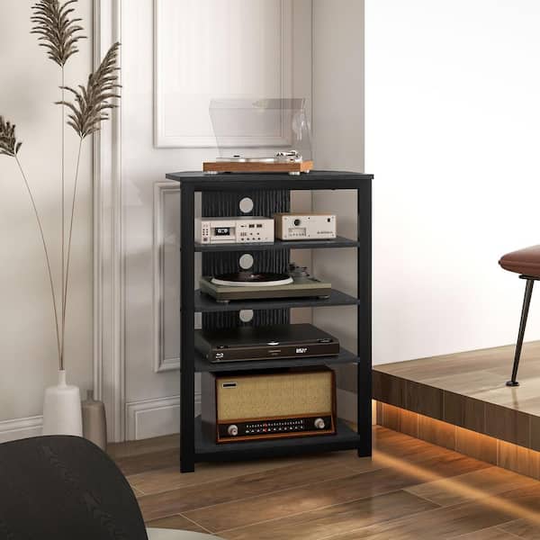 HOMCOM Media Stand with LED 4-Tier Audio Rack, Media Corner Shelf