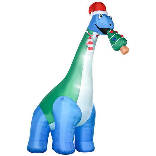 HOMCOM 11FT Long Christmas Inflatable Dinosaur with Christmas Tree in Mouth, Blow-Up Outdoor LED Yard, Waterproof