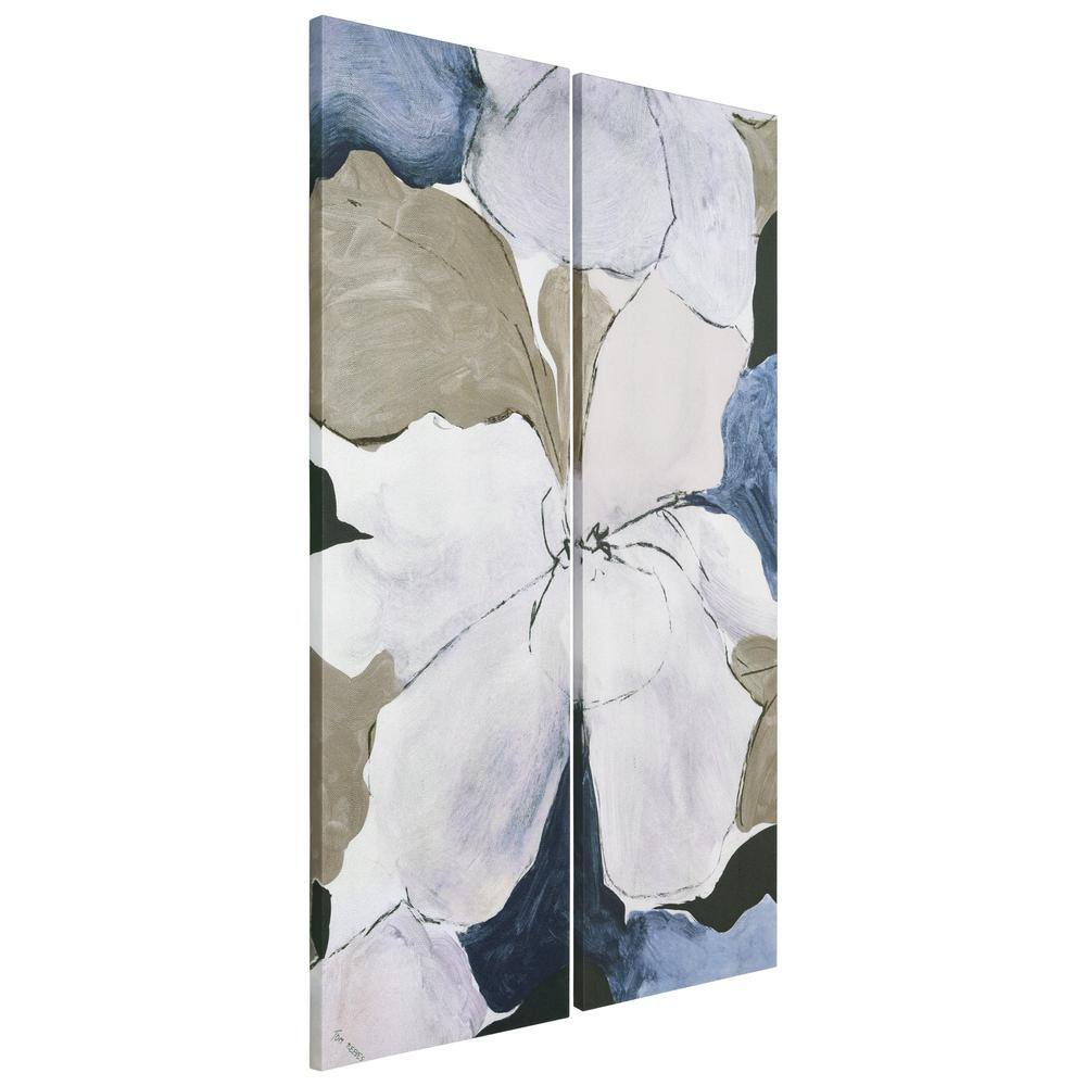 Floral Serenity Blue and Beige Abstract Canvas Wall Art Set
