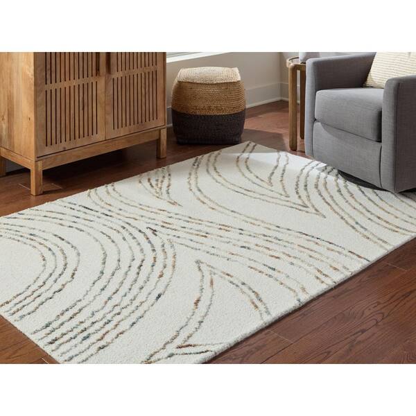 Deenbury 5 ft. x 7 ft. Beige/Green Abstract Area Rug