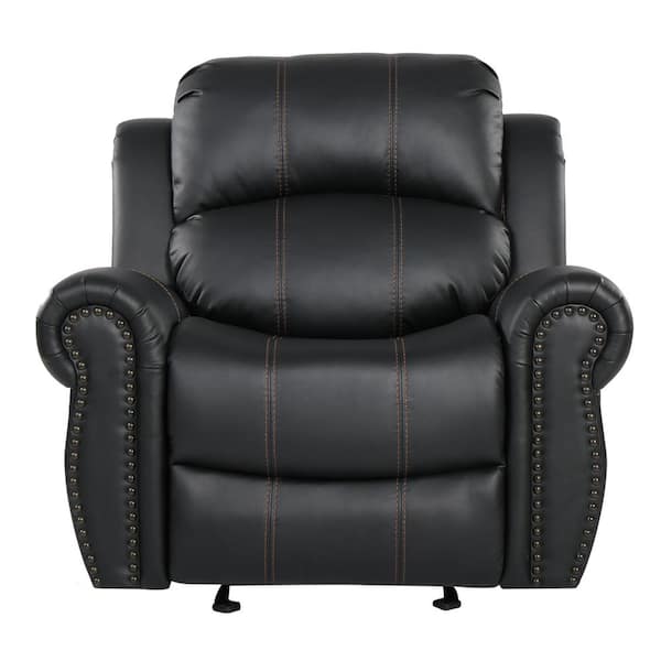 Noble House Gavin Black Faux Leather Glider Recliner with Nailhead Trim