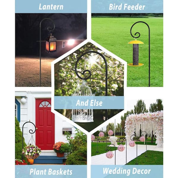108 in. Tall Outdoor Shepherd's Hook for Bird Feeders (2-Pack) for Hanging  Plants Solar Lantern, Gloss Black B08SGYFBGG - The Home Depot